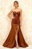 Jean Chocolate Satin Twist Knot Mermaid Maxi Dress