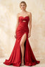 Jean Red Satin Twist Knot Mermaid Maxi Dress