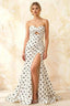 Jean White Polka Dot Twist Knot Mermaid Maxi Dress