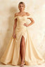 Jeanne Champagne Satin Off Shoulder Maxi Dress