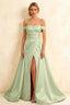 Jeanne Mint Satin Off Shoulder Maxi Dress