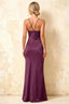 Jennifer Grape Satin Spaghetti Straps Slit Maxi Dress
