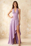 Jessica Lilac Satin Asymmetrical Halter Neck Maxi Dress