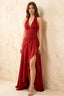 Jessica Rust Satin Asymmetrical Halter Neck Maxi Dress