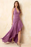 Jessica Wisteria Satin Asymmetrical Halter Neck Maxi Dress