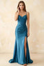 Jill Blue Satin Ruched Lace-up Maxi Dress