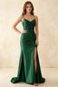 Jill Dark Green Satin Ruched Lace-up Maxi Dress