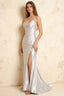 Jill White Satin Ruched Lace-up Maxi Dress