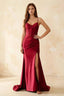 Jill Wine Satin Ruched Lace-up Maxi Dress