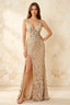 Jillian Champagne Sequin Open Back Slit Maxi Dress
