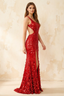 Jillian Red Sequin Open Back Slit Maxi Dress