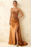 Joan Bronze Satin Mermaid Beaded Maxi Dress