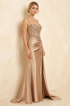 Joan Champagne Satin Mermaid Beaded Maxi Dress