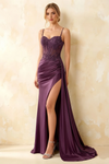 Joan Grape Satin Mermaid Beaded Maxi Dress