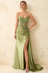 Joan Green Satin Mermaid Beaded Maxi Dress