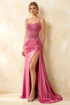Joan Hot Pink Satin Mermaid Beaded Maxi Dress
