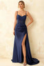 Joan Navy Blue Satin Mermaid Beaded Maxi Dress