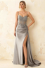 Joan Silver Satin Mermaid Beaded Maxi Dress