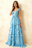 Johanna Baby Blue Chiffon Cutout Ruffles Maxi Dress