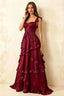 Johanna Burgundy Chiffon Cutout Ruffles Maxi Dress