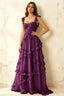 Johanna Grape Chiffon Cutout Ruffles Maxi Dress