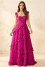Johanna Hot Pink Chiffon Cutout Ruffles Maxi Dress