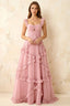 Johanna Pink Chiffon Cutout Ruffles Maxi Dress