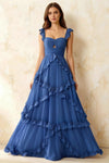 Johanna Royal Blue Chiffon Cutout Ruffles Maxi Dress