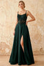 Joy Emerald Green Satin Beading Detachable Straps Maxi Dress