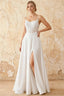 Joy White Satin Beading Detachable Straps Maxi Dress
