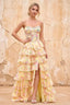 Joyce Yellow Floral Print Rhinestone Maxi Dress