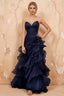 Judith Navy Blue Sheer Mermaid Ruffle Maxi Dress