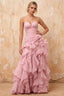 Judith Pink Sheer Mermaid Ruffle Maxi Dress