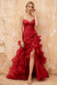 Judith Red Sheer Mermaid Ruffle Maxi Dress