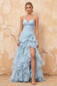 Judith Sky Blue Sheer Mermaid Ruffle Maxi Dress