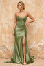 Juliet Olive Green Satin Sweetheart Neckline Maxi Dress