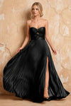 Kara Black Satin Keyhole Sweetheart Neckline Maxi Dress