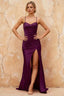 Karen Dark Purple Satin Pleated Slit Maxi Dress