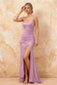 Karen Lavender Satin Pleated Slit Maxi Dress