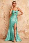 Karina Aqua Satin Cutout Mermaid Maxi Dress