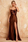 Karina Brown Satin Cutout Mermaid Maxi Dress