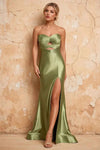 Karina Sage Green Satin Cutout Mermaid Maxi Dress