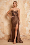 Karina Taupe Satin Cutout Mermaid Maxi Dress