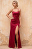 Kate Burgundy Satin Pleated Lace-Up Maxi Dress