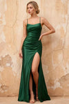 Kate Emerald Green Satin Pleated Lace-Up Maxi Dress