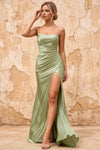 Kate Mint Green Satin Pleated Lace-Up Maxi Dress