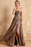 Katherine Bronze Metallic A-Line Strapless Cutout Maxi Dress