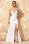 Katie White Satin Beaded Mermaid Maxi Dress