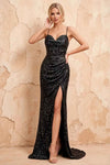 Kelly Black Sequin Slit Lace-Up Maxi Dress