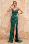 Kelly Green Sequin Slit Lace-Up Maxi Dress